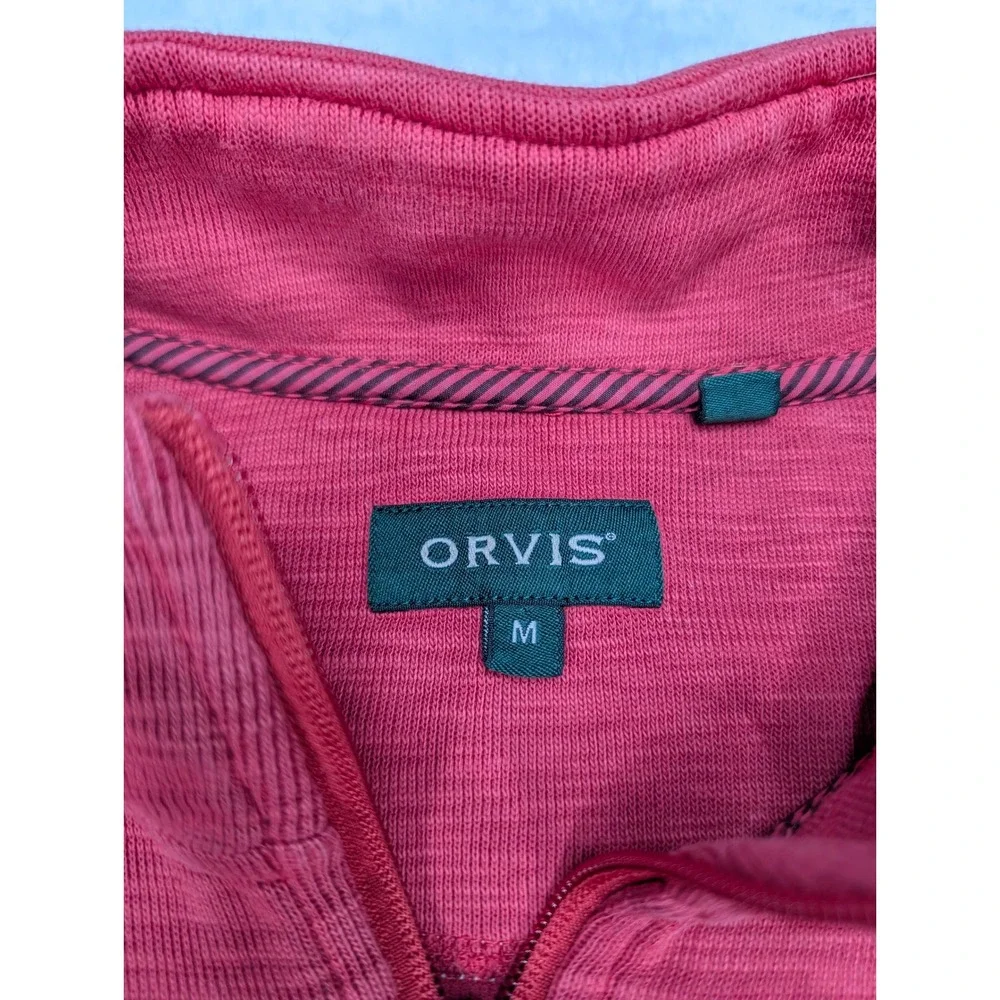 ORVIS Trout Bum Mens Quarter Zip Pullover Sweater M Embroidered Cotton Blend Red